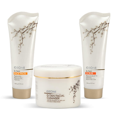 OZONE D Tan Trio (D Tan Cleanser 250g + D Tan scrub 100g + D Tan face pack 100g) (3 Items in the set)
